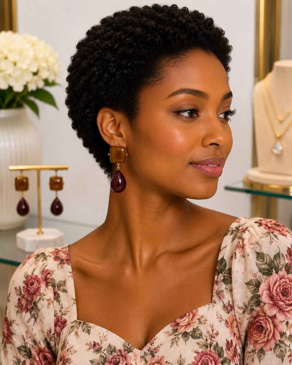Amber & Burgundy Drop Statement Earring