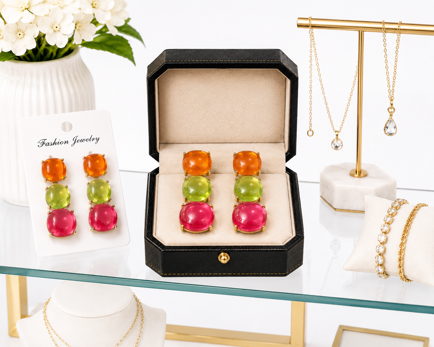 Colorful Gemstone Statement Drop Earring