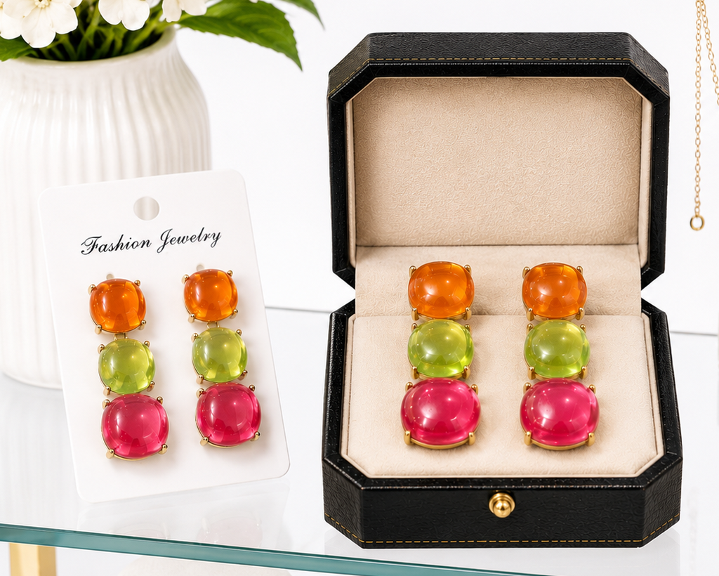 Colorful Gemstone Statement Drop Earring