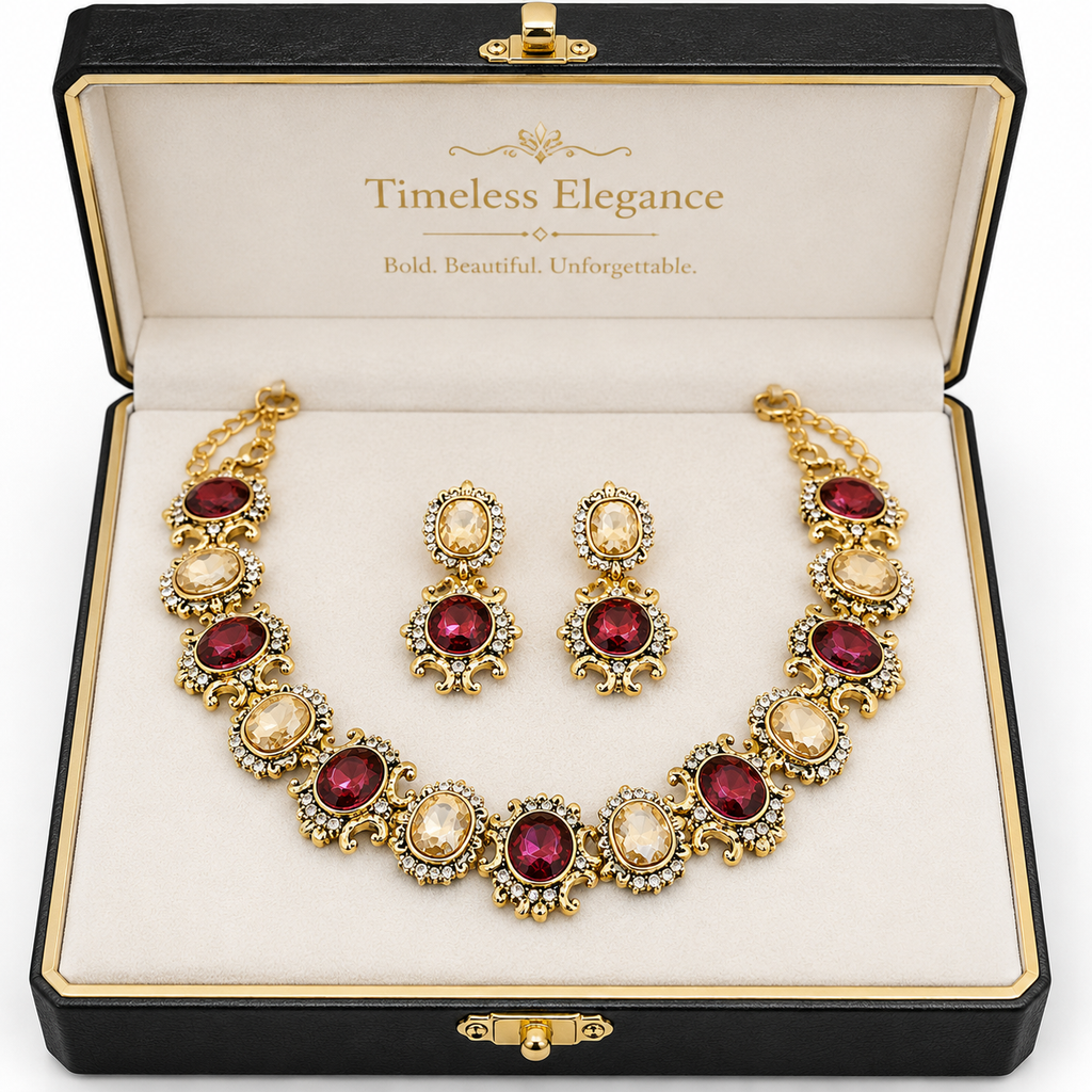 Ruby & Champagne Crystal Jewelry Set