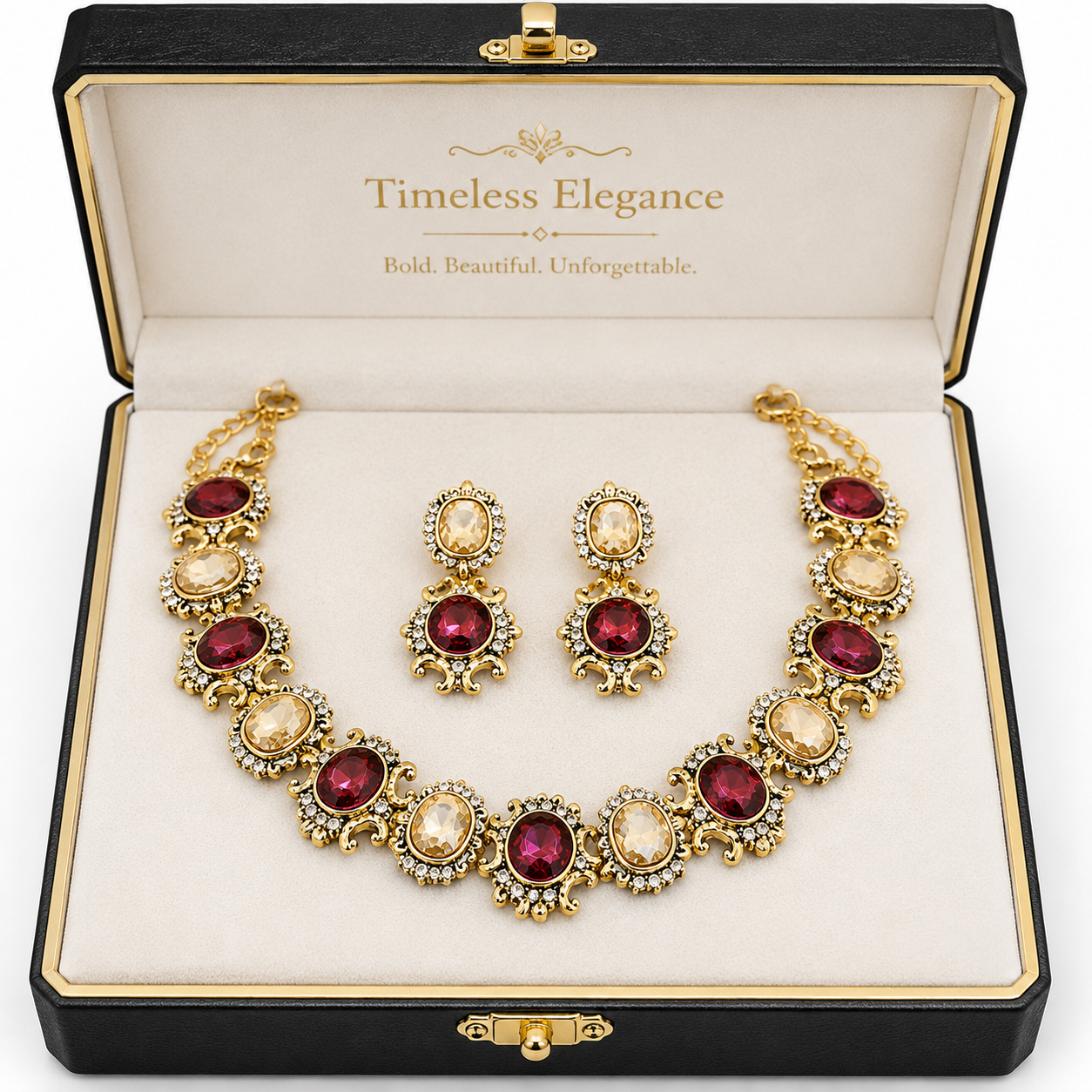 Ruby & Champagne Crystal Jewelry Set
