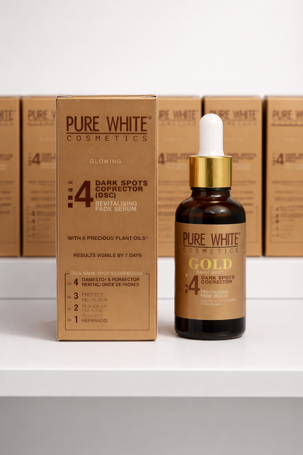Pure White Cosmetics Gold Dark Spots Corrector Revitalising Fade Serum 1.69 Fl With Drop Cover