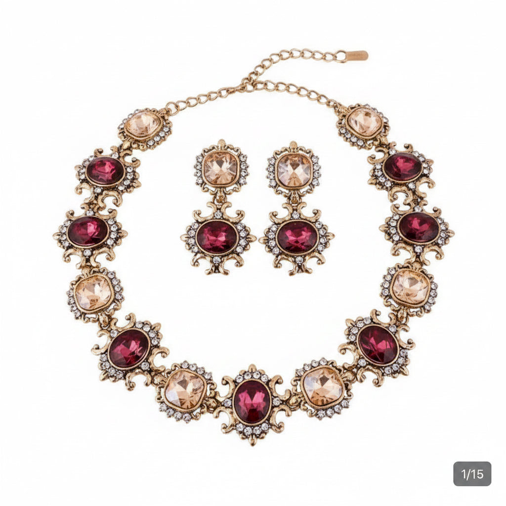 Ruby & Champagne Crystal Jewelry Set