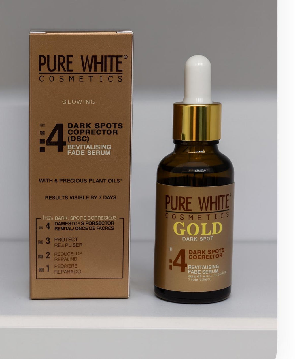 Pure White Cosmetics Gold Dark Spots Corrector Revitalising Fade Serum 1.69 Fl With Drop Cover