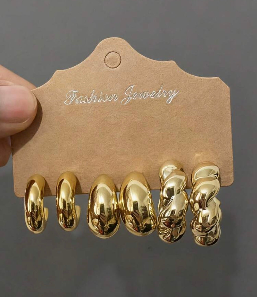 Golden Chic Hoop Earrings Set – 3 Pairs