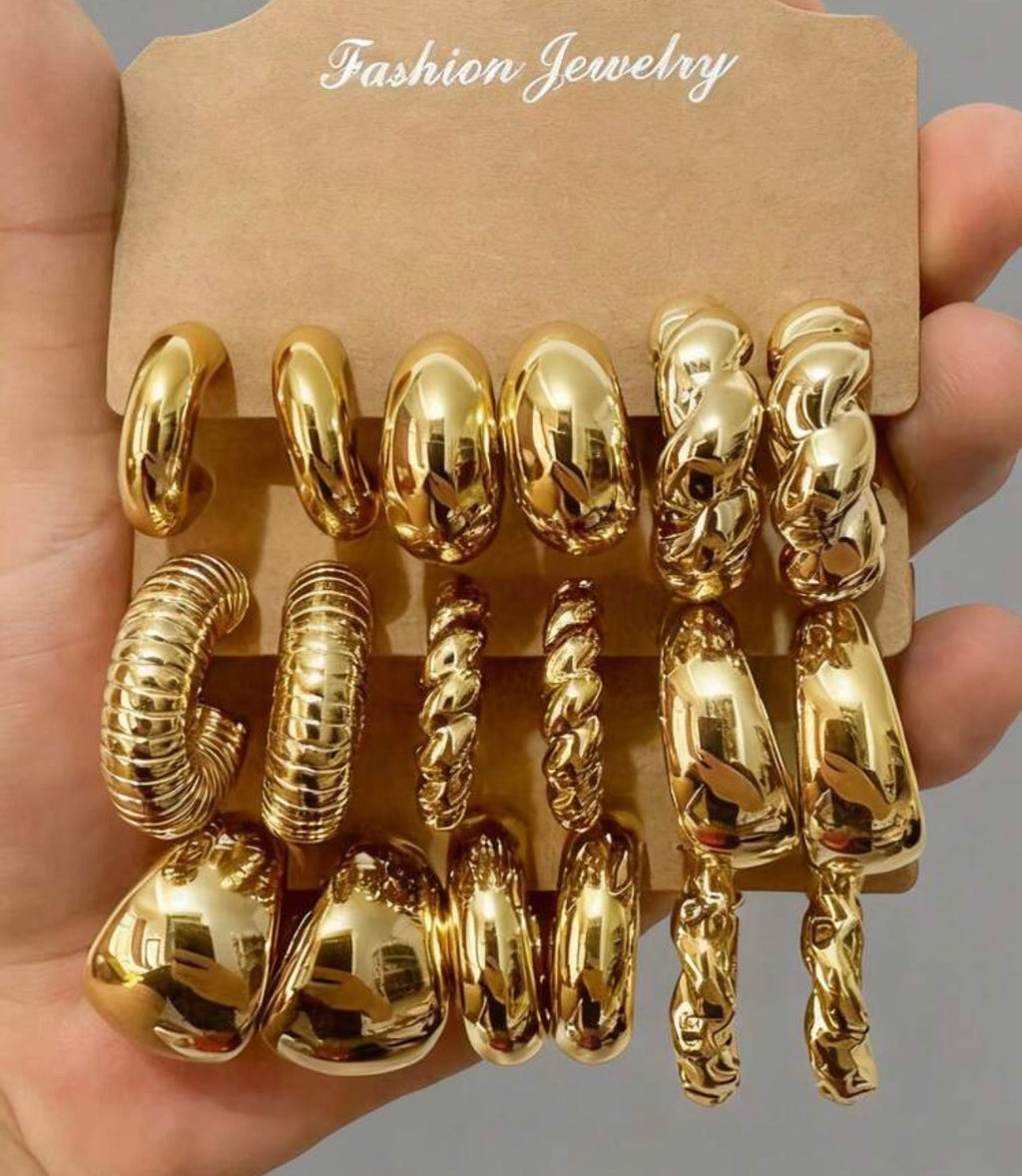 Golden Chic Hoop Earrings Set – 3 Pairs