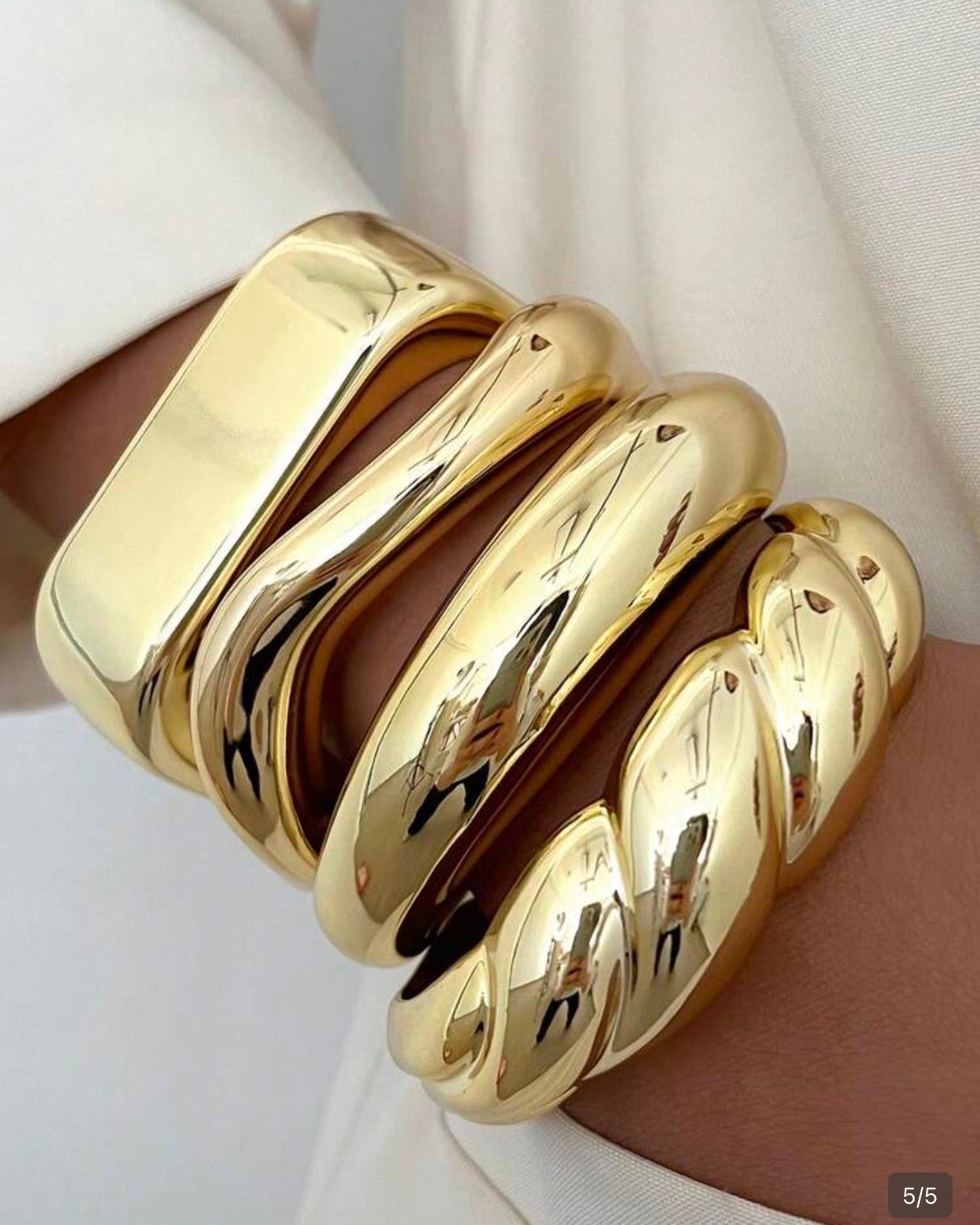 Golden Sculpted Cuff Ring Set