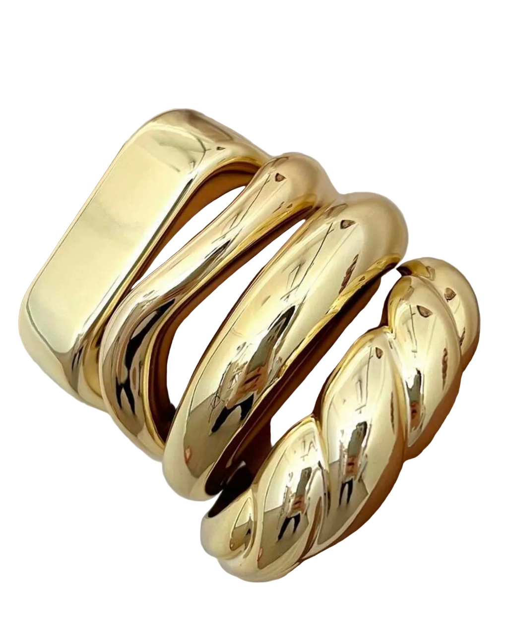 Golden Sculpted Cuff Ring Set