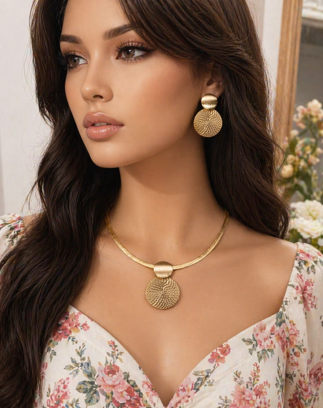 Golden Mesh Pendant Jewelry Set