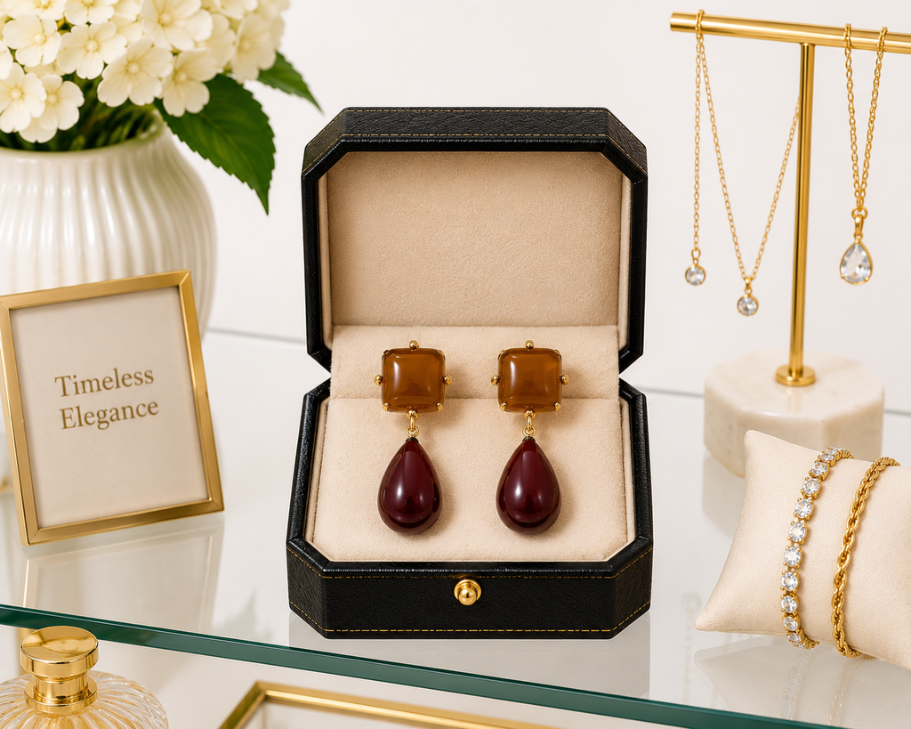 Amber & Burgundy Drop Statement Earring