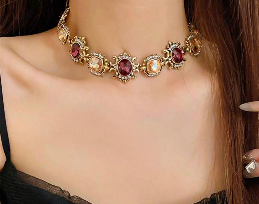 Ruby & Champagne Crystal Jewelry Set