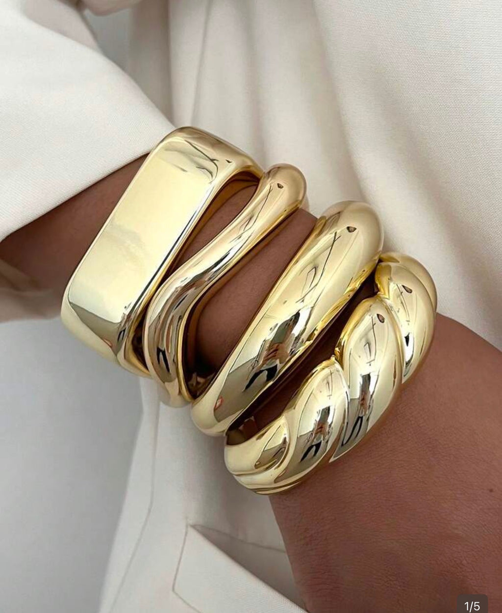 Golden Sculpted Cuff Ring Set