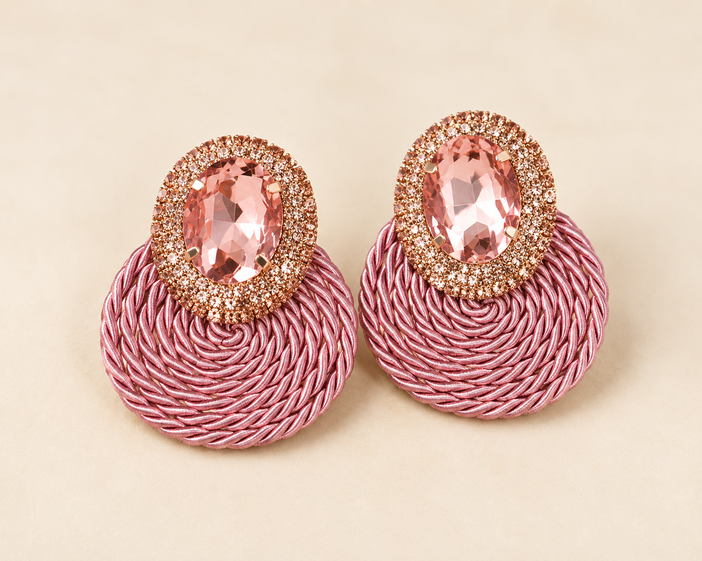 Pink Crystal Woven Statement Earrings