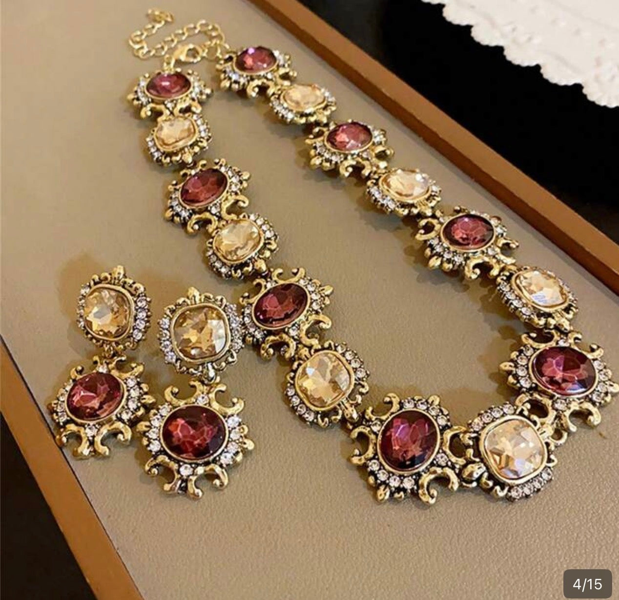 Ruby & Champagne Crystal Jewelry Set