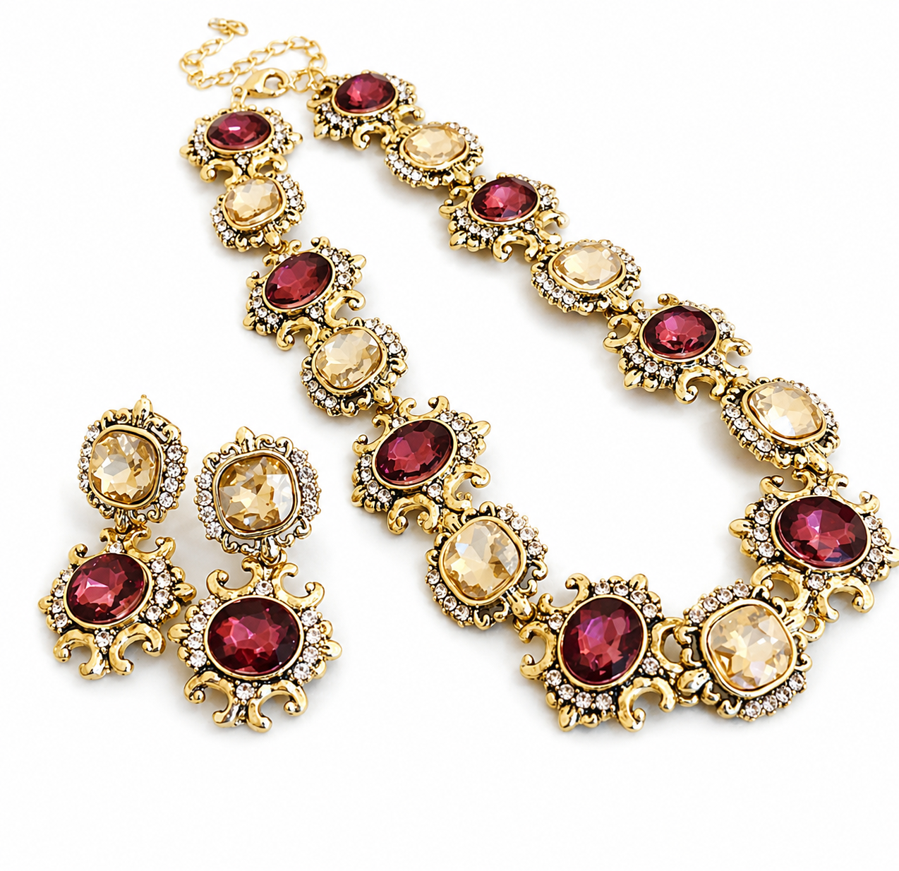Ruby & Champagne Crystal Jewelry Set