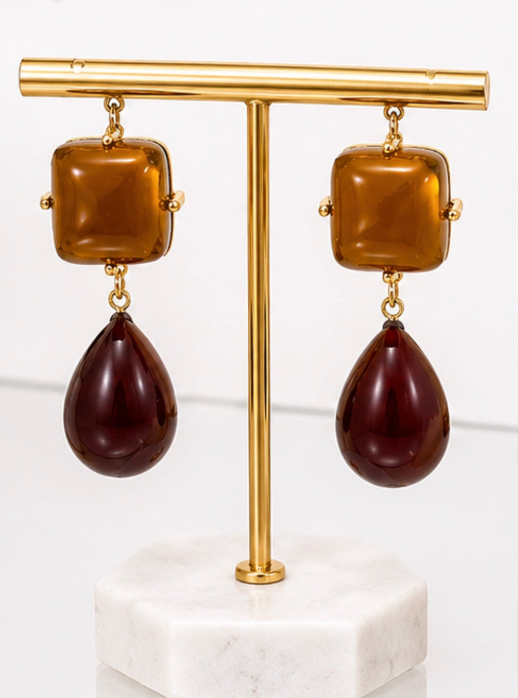 Amber & Burgundy Drop Statement Earring