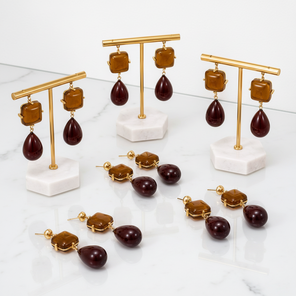 Amber & Burgundy Drop Statement Earring