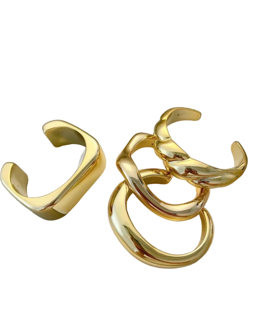 Golden Sculpted Cuff Ring Set