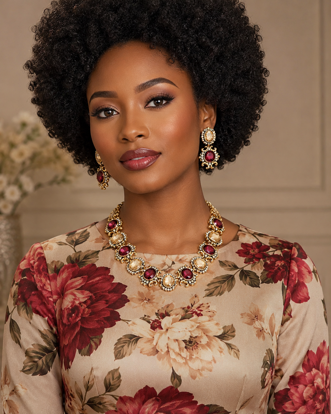 Ruby & Champagne Crystal Jewelry Set